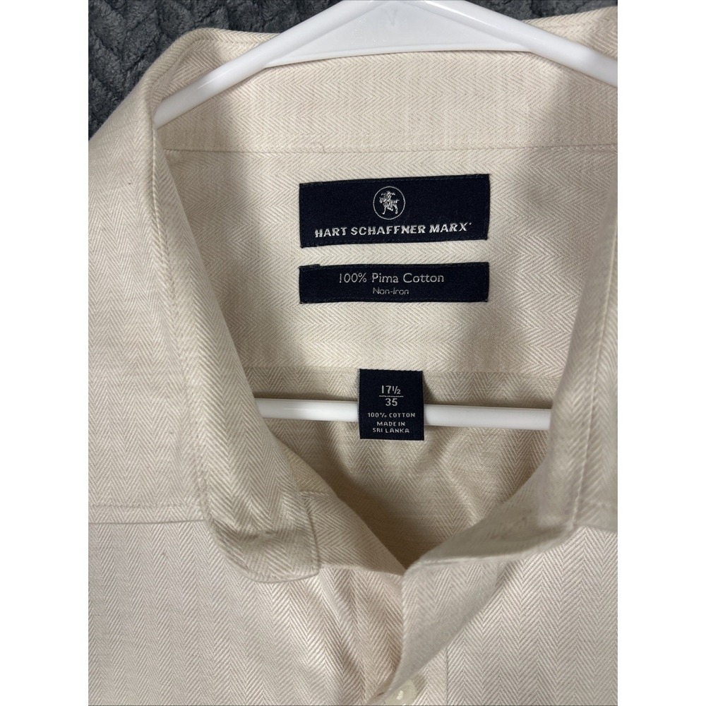 Hart Schaffner Marx Mens Shirt 17.5 Herringbone Weave Non-Iron Pima Cotton - Picture 2 of 8